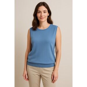 Dressbarn Woman 14/16 Blue Sleeveless Knit Vest Casual Pullover Top Classic